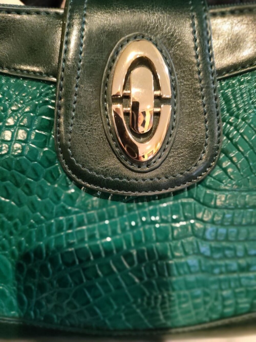 Madi Claire Genuine Leather Croc-Embossed Green Handbag With Gold Hardware & Adj - Picture 6 of 7